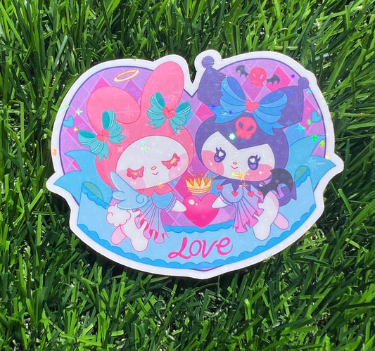 Kuromi and My Melody Heart Sticker